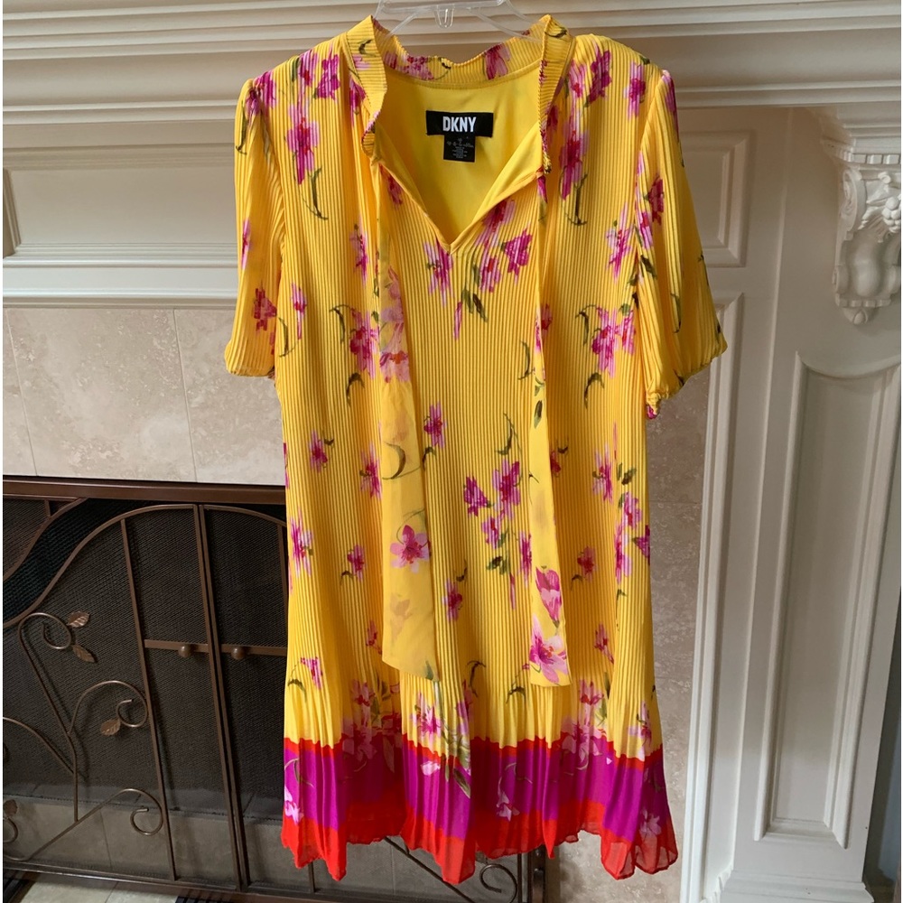 DKNY Yellow Pleated Dress